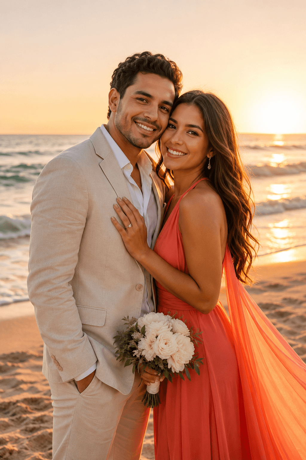 AI-generated Beach Romance engagement style preview